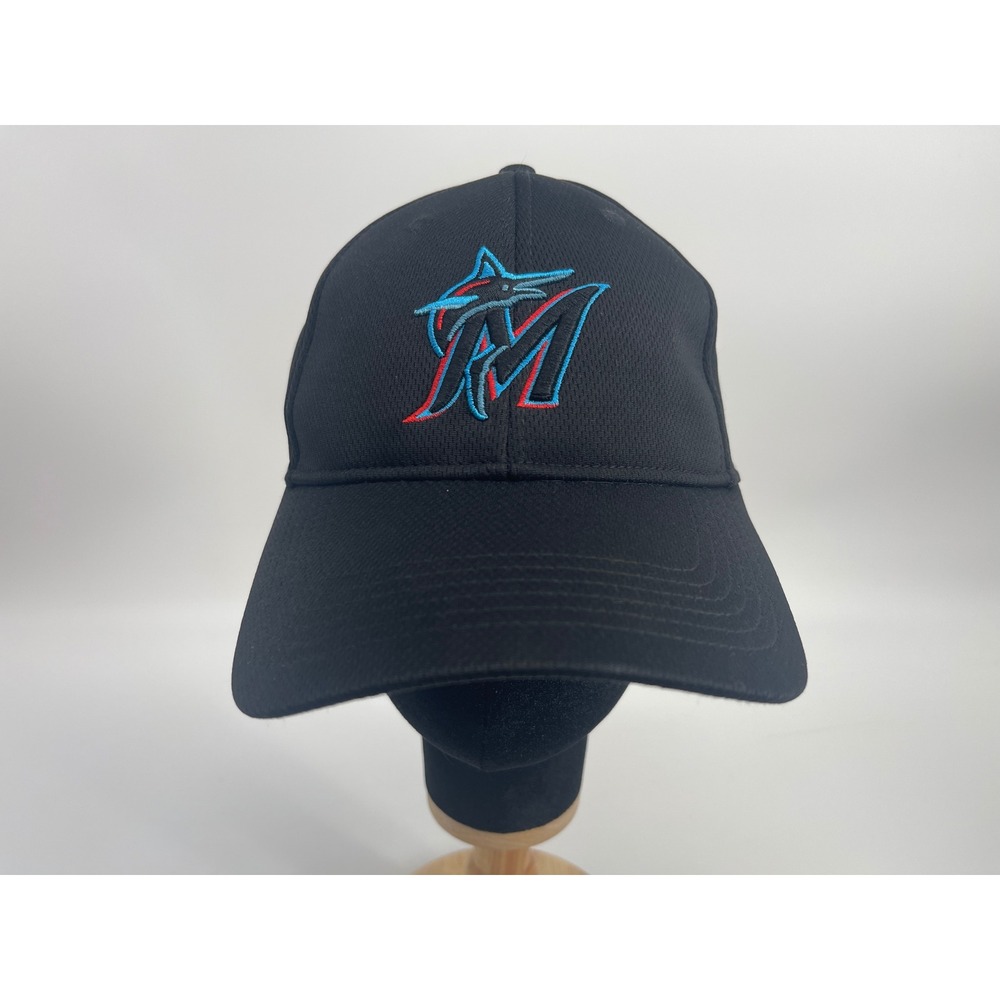 OC Sports Miami Marlins MLB Baseball Cap Hat Mens OSFM Black Adjustable 3723